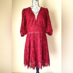 NWT BARDOT Kiri Crimson Lace 3/4 Sleeve Dress Org $129